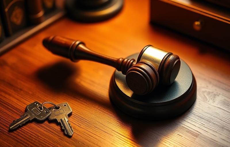 An auction gavel beside a set of house keys