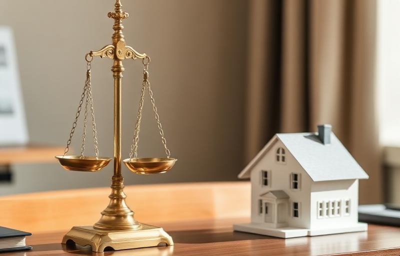 Brass scales beside a small model house